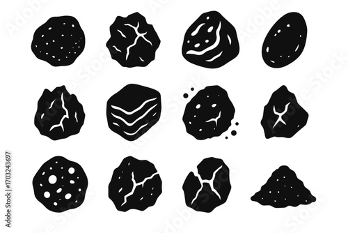 Vector crust metal icon rock magnetic oblong meteorite fragment fusion torn icons