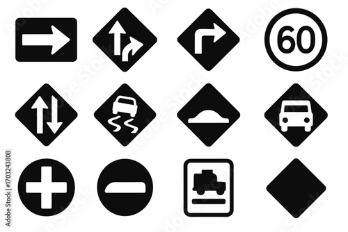 Traffic ahead vector bridge sign highway emergency symbol begins divided right icon