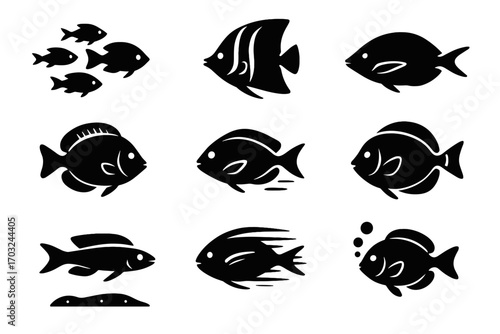 Sleek lines fish schooling classic outline icon neon reef vector motion