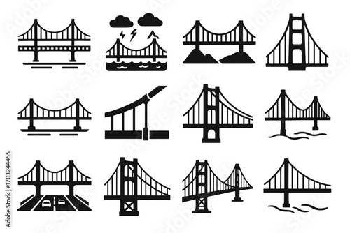 Layout lanes crossing bridge tower icon heavy suspension icons vector iconic