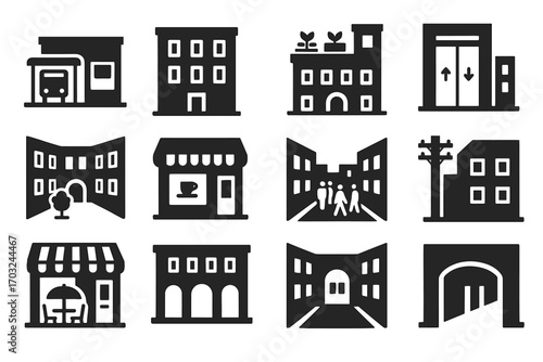 City unit zone corridor elevator icon access modern icons vector utility block