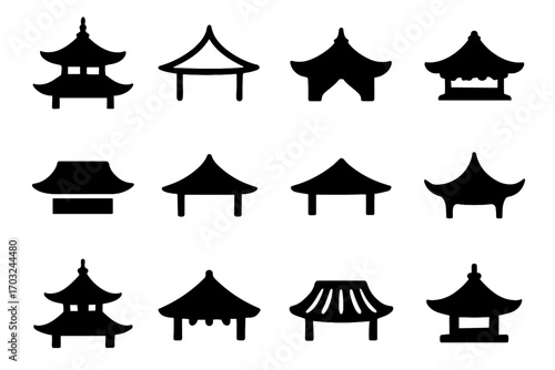 Pagoda east tiles sketch roof asian contour icons icon vector crown sloped