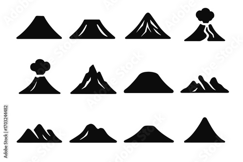Volcano lava volcanic profile cone ridge summit icon layered vector collection plume