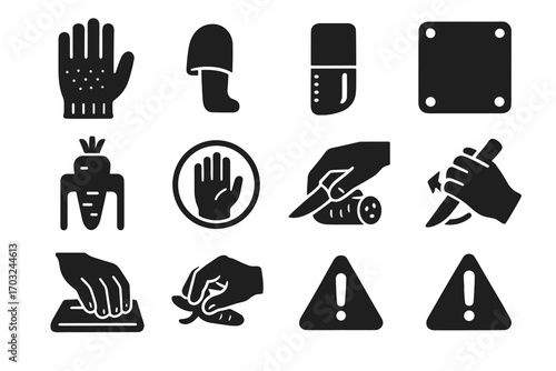 Sheath vegetable glove board safe posture icons finger safety direction vector icon