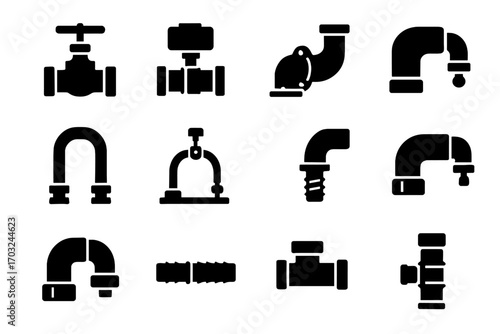 Fittings elbow actuator flange icon vector expansion pipe joint bracket stem icons