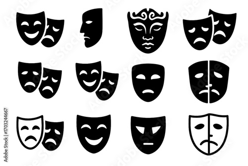 Vector masks abstract theatre mask outlines vs icons face flat icon performance