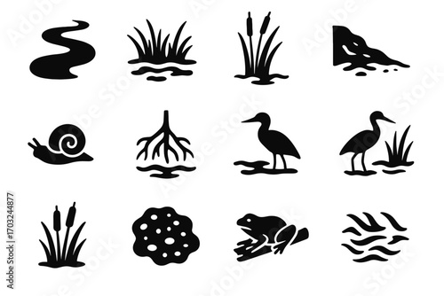 Cattail cluster creek vector tidal submerged marsh icons pattern tall reed icon