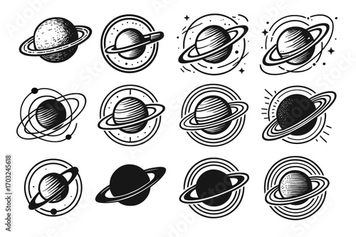 Vector icons world sketch telescope ancient chart historic planetary engraved early icon