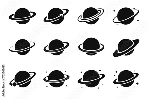Icons planet ring horizontal ringed silhouette rings vector icon halos lines