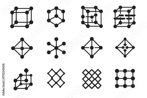 Framework structure cell crystal grid icon molecular lattice icons tetrahedral cubic vector