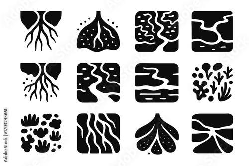 Stream icons delta vector sediment arms layered pattern fan formations icon river