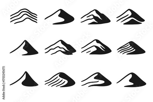 Set sand ripple top desert strong silhouette icon blend dune vector arc