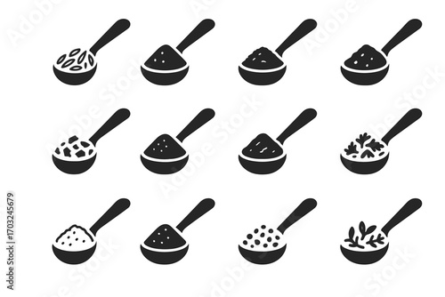 Chili paprika salt flakes herb cumin icons vector ginger icon spice spoon
