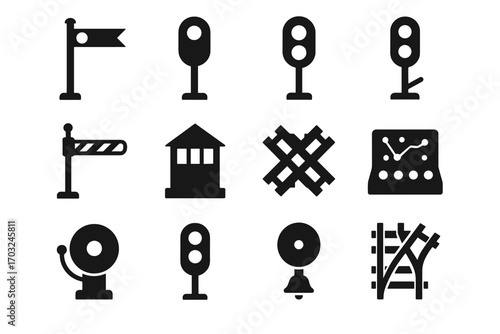 Rail light gate signal arm vector icons semaphore panel icon crossing box