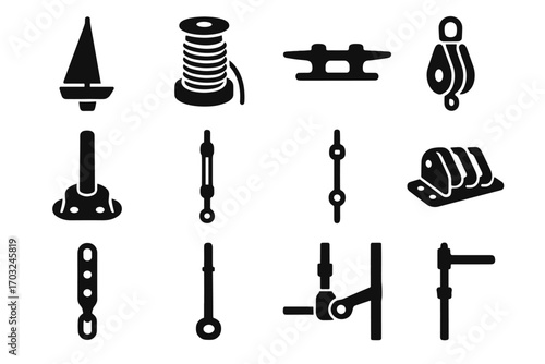 Icon furling anchors roller vector foot sailing block rope set forestay mast