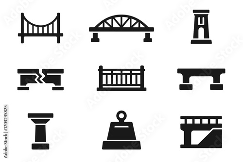 Bridge icon expansion cables anchor vector pillar truss icons components support deck