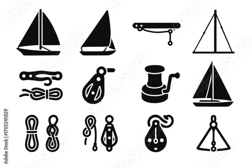 Cleats mainsail setup rigging coils stays icon sail vector icons pulley full