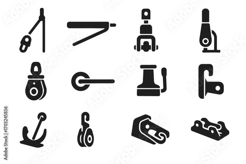 Sailing block vector icon clamps foot handle extension icons downhaul through grommet