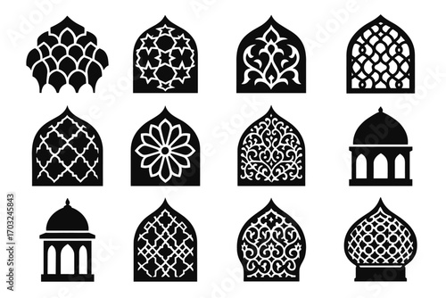 Islamic filigree lantern pattern star vector icon vault octagonal lattice dome