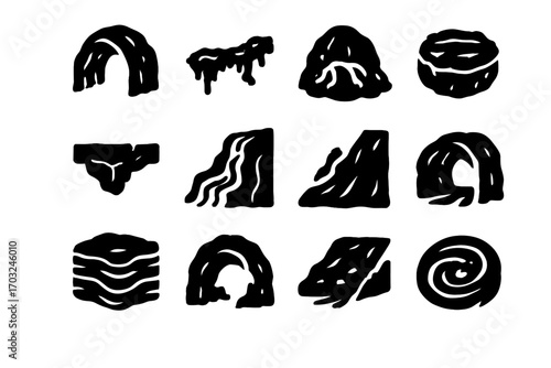 Icons crust icon molten tube vector steep cavern tunnel magma lava volcanic