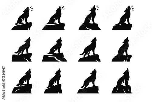 Figure ledge vector body howling into head below icon wolf cliff howl