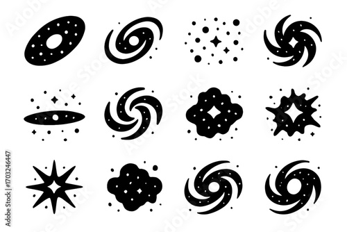 Set cluster cosmic disk starburst vortex stellar galactic galaxy icon vector diffuse