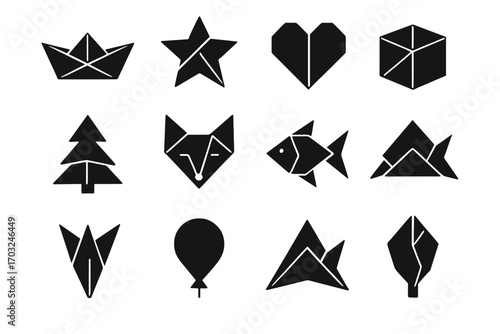 Paper abstract set vector icon origami box fold shape boat traditional helmet
