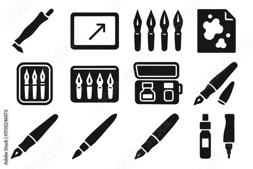 Tube icon blot set refillable calligraphy modern pen tools holder vector synthetic