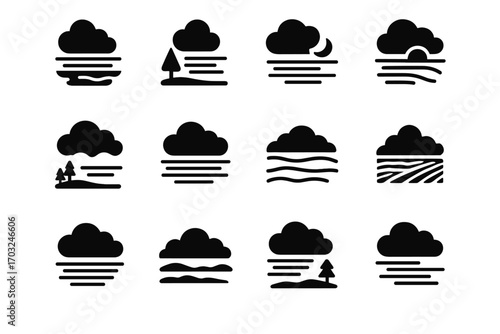 Cold fields bank belt icons icon fog mist drift sweep vector air