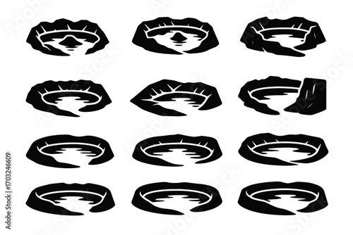 Lake elevated depression vector bowl icons scenic crater boundary icon cliff slope