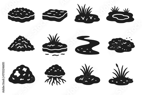 Peat roots ground plant icon boggy mat soil vector icons pool bog