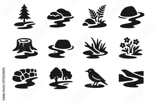 Wildflower icon wall beside fern surroundings patch above water vector stream