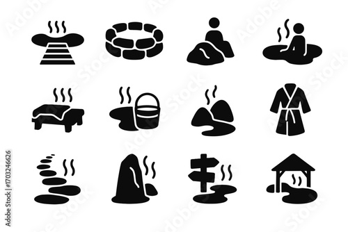Silhouette springs hot icon sign carved beside post bench trail vector shelter