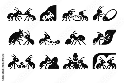 Predator excavation colony vector trail clawwork icon ant teamwork team larva sorting