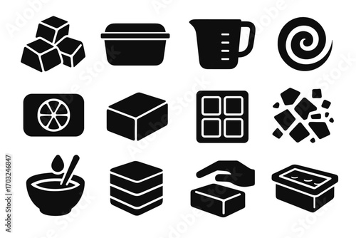 Icons fragrance layers object soap swirl release vector making icon mold jug