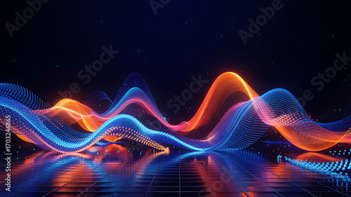 Wallpaper Mural Dynamic digital waves of data flow in vibrant blue and orange abstract technology Torontodigital.ca