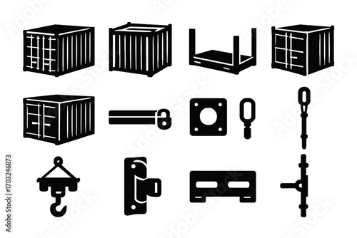 Castings latch hook lock vector secured hinge icons icon shipping lifting container