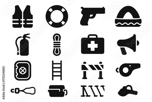 Rescue escape maritime icons emergency lifebuoy watertight icon box safety vector aid