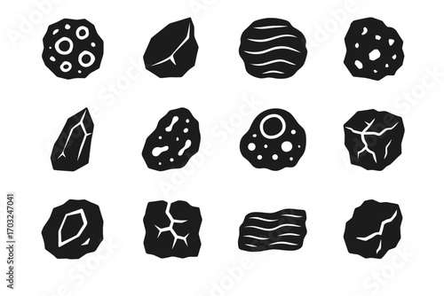 Lava rock basalt igneous crack fossil iconography vector silhouette rough breccia fragment