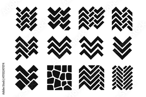Tiles icon herringbone alignment set pattern vector zigzag angle narrow fabric
