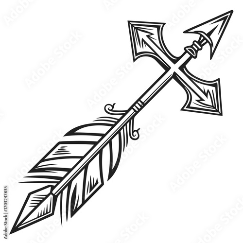 Vintage Arrow with Feather and Ornate Fletching.