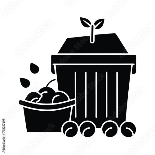 Composting system for food waste recycling in sustainability vector silhouette on white background