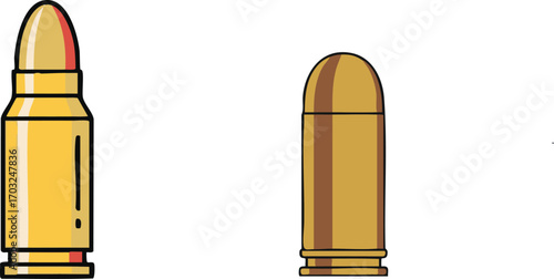 Two different types of bullets sitting side by side on a white surface, showcasing their size and shape differences in a clear and simple manner.
