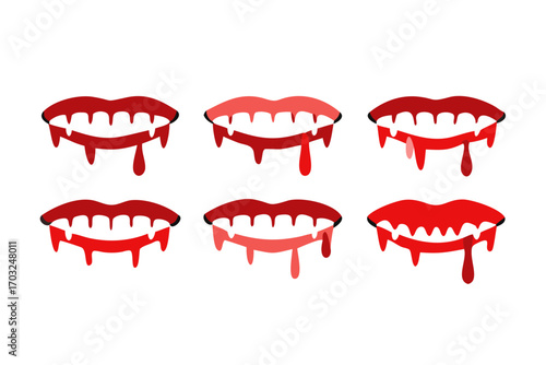 Collection of vampire mouth with blood