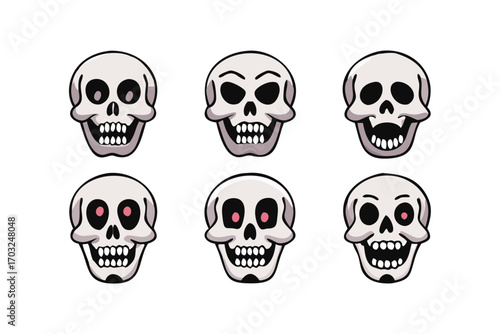 Set of spooky skull faces for halloween design