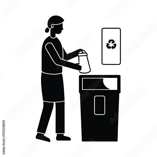Person using refill station for zero waste and recycling vector silhouette on white background