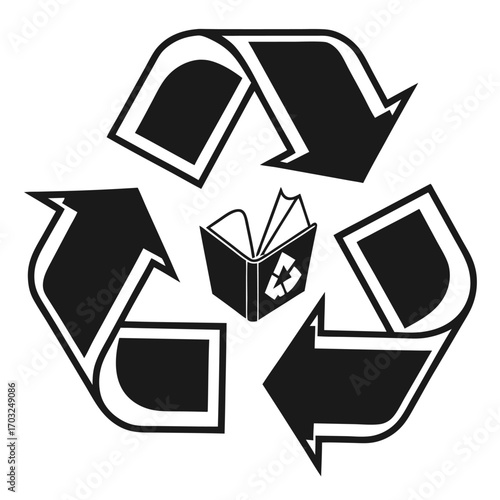 Recycling symbol with a book in the center representing environmental protection.