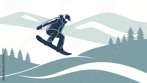 Snowboarder performing a jump in the mountains during winter sports.