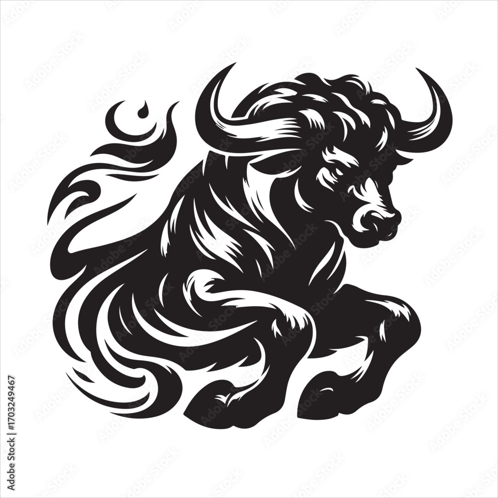 Fototapeta premium Bold Black Bull Silhouette Vector Illustration