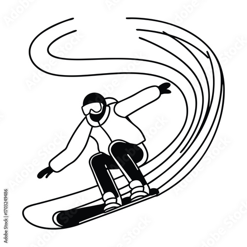 Black Silhouette Vector of Snowboarder Crouching